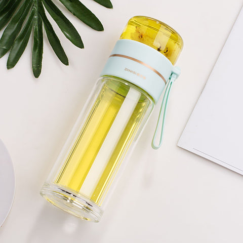 Glass Water Bottle With Tea Infuser Filter, Tea Separation, Double Wall Glass Bottle, Leakproof Water Bottle